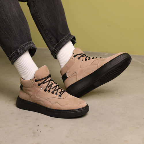 Ботинки кожаные зимние 587341 Бежевые распродажа