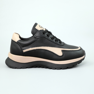 Кроссовки женские кожаные 589915 Черные бежевые распродажа