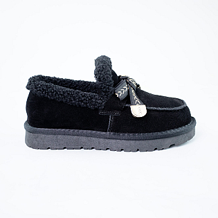 Угги жіночі замшеві низькі хутро 592874 Чорні фото 1