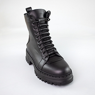 Черевики жіночі шкіра хутро 592692 Чорні фото 2