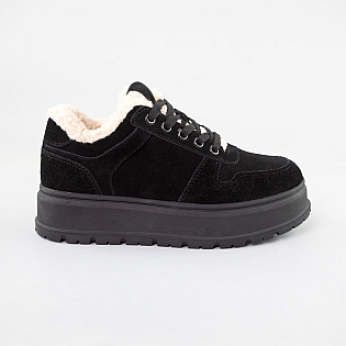 Кеди жіночі замш хутро 593138 Чорні фото 1