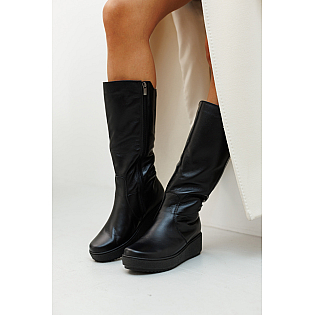 Сапоги женские кожаные мех 592725 Черные фото 2