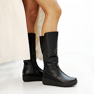 Сапоги женские кожаные мех 592725 Черные фото 1