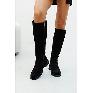 Ботинки женские замшевые мех 592734 Черные фото 2