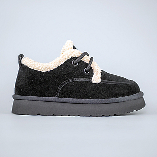 Угги жіночі замшеві низькі на хутрі 593229 Чорні фото 1