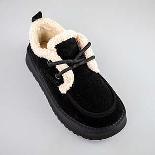 Угги жіночі замшеві низькі на хутрі 593229 Чорні фото 2