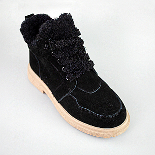 Ботинки женские замшевые мех 593246 Черные фото 2