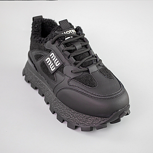 Кроссовки женские кожа мех 593254 Черные фото 2