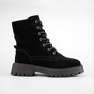 Ботинки женские замшевые на байке 593307 Черные фото 1