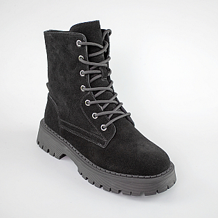 Ботинки женские замшевые на байке 593307 Черные фото 2