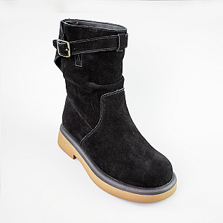 Ботинки женские замшевые на меху 593342 Черные распродажа фото 2