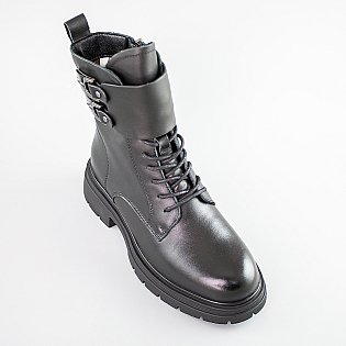 Ботинки женские шкіряні на байке 593327 Черные распродажа фото 2