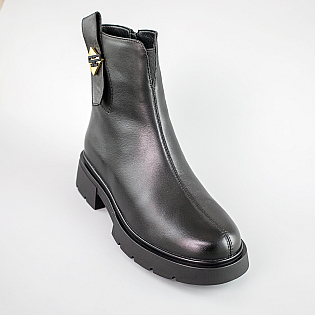 Ботинки женские кожаные на байке 593332 Черные фото 2