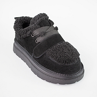 Угги жіночі замшеві низькі на хутрі 593346 Чорні фото 2