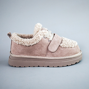 Угги жіночі замшеві низькі на хутрі 593345 Бежеві розпродаж фото 1