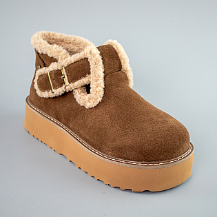 Угги жіночі замшеві високі хутро 593354 Коричневі розпродаж фото 2