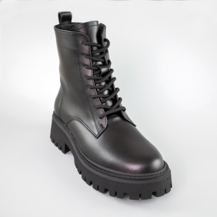 Черевики жіночі шкіра хутро 592639 Чорні фото 2