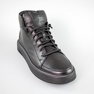 Ботинки мужские кожаные мех 593019 Черные фото 2