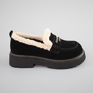 Лоферы женские замшевые на меху 593385 Черные фото 1