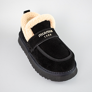 Лофери жіночі замшеві на хутрі 593381 Чорні фото 2