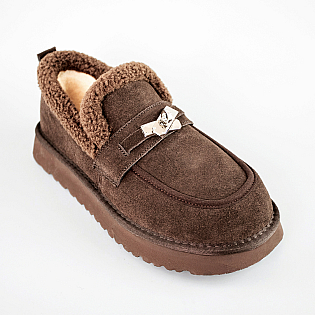 Лофери жіночі замшеві на хутрі 593383 Коричневі фото 2