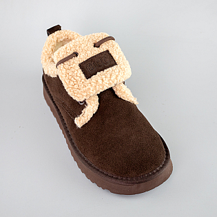 Угги жіночі замшеві низькі на хутрі 593401 Коричневі фото 2