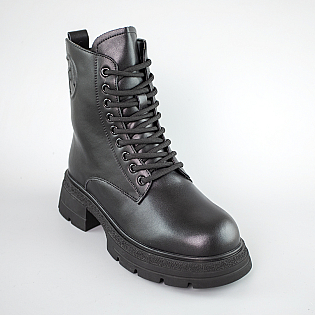 Ботинки кожаные мех 593411 Черные фото 2