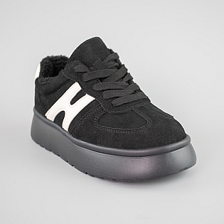 Кеди жіночі замшеві хутро 593443 Чорні фото 2