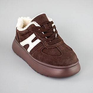 Кеди жіночі замшеві хутро 593444 Коричневі фото 2