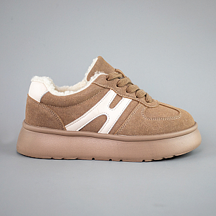 Кеди жіночі замшеві хутро 593445 Бежеві фото 1