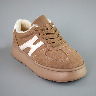 Кеди жіночі замшеві хутро 593445 Бежеві фото 2