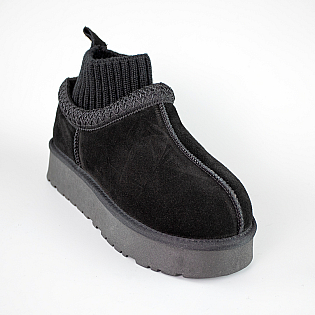 Угги жіночі замш хутро 593410 Чорні фото 2