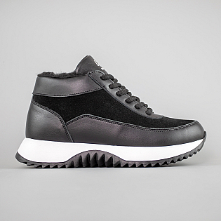 Кросівки жіночі шкіра та замш на хутрі 592731 Чорні фото 1