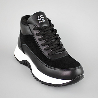 Кросівки жіночі шкіра та замш на хутрі 592731 Чорні фото 2