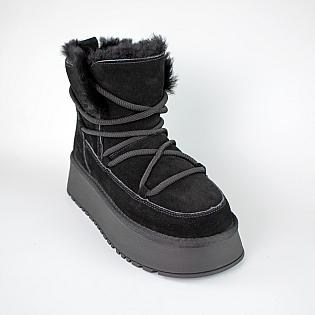 Угги жіночі замшеві хутро 593484 Чорний фото 2