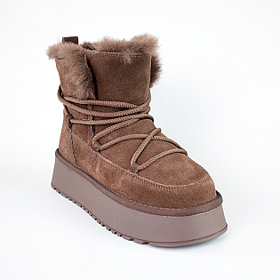 Угги жіночі замшеві хутро 593483 Коричневий фото 2