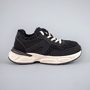 Кроссовки женские мех замшевые 593504 Черные фото 1