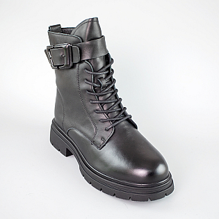 Ботинки кожаные мех 593473 Черные распродажа фото 2