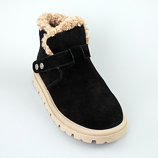 Черевики жіночі замш на хутрі 593551 Чорні фото 2