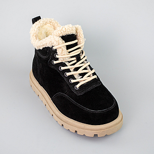 Черевики жіночі замшеві хутро 593542 Чорні фото 2