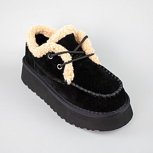 Угги жіночі замшеві низькі хутро 593601 Чорні фото 2