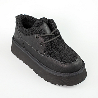 Угги жіночі шкіра низькі хутро 593600 Чорні фото 2