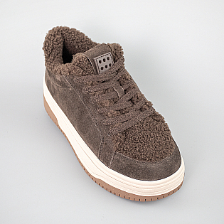 Кеди жіночі замшеві хутро 593552 Коричневі з білим фото 2