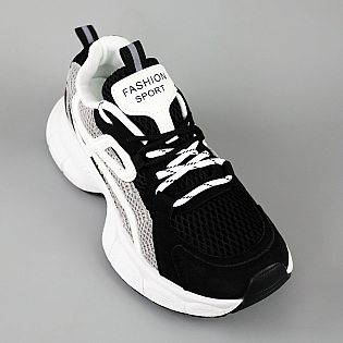 Кроссовки сетка эко замш 594598 Черно Серые фото 2