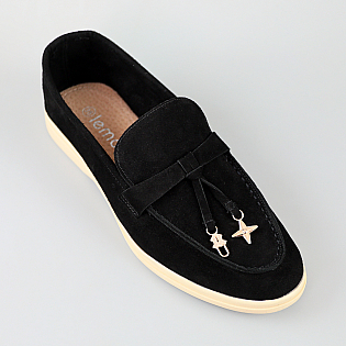 Лоферы женские замшевые с украшениями 594739 Черные фото 2