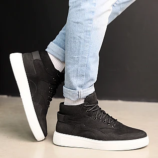 Ботинки кожаные зимние 587337 Черные белые распродажа фото 2