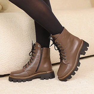 Ботинки кожаные с мехом 587020 Коричневые распродажа