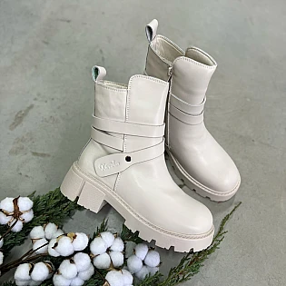 Ботинки женские кожаные мех 587037 Молочные распродажа