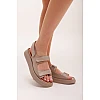 Сандали женские кожаные (широкие) 588997 Бежевые