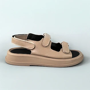 Сандали женские кожаные (широкие) 588997 Бежевые